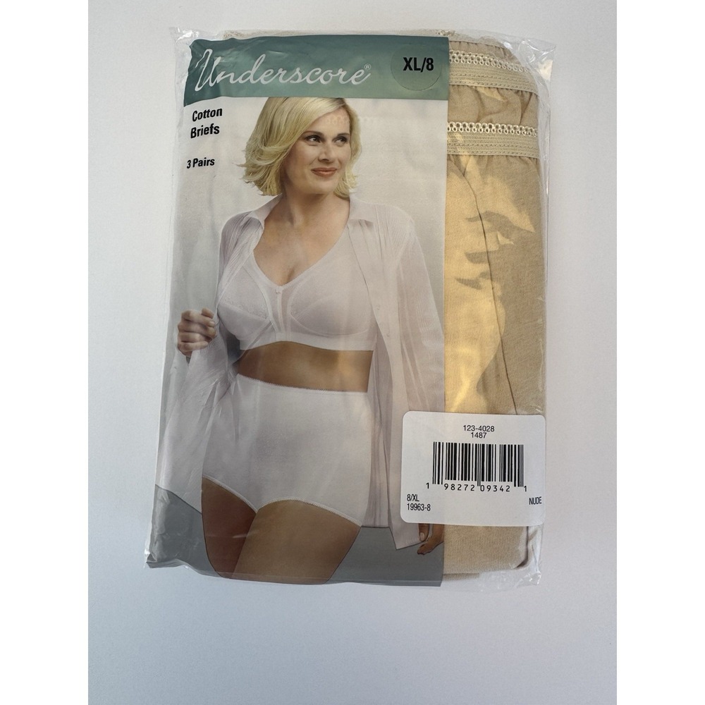 Vintage JCP UNDERSCORE Womens Sz 8 XL Cotton‎ Briefs 3 Pack Sealed Nude